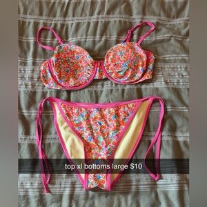 Floral Bikini Set with Pink Trim